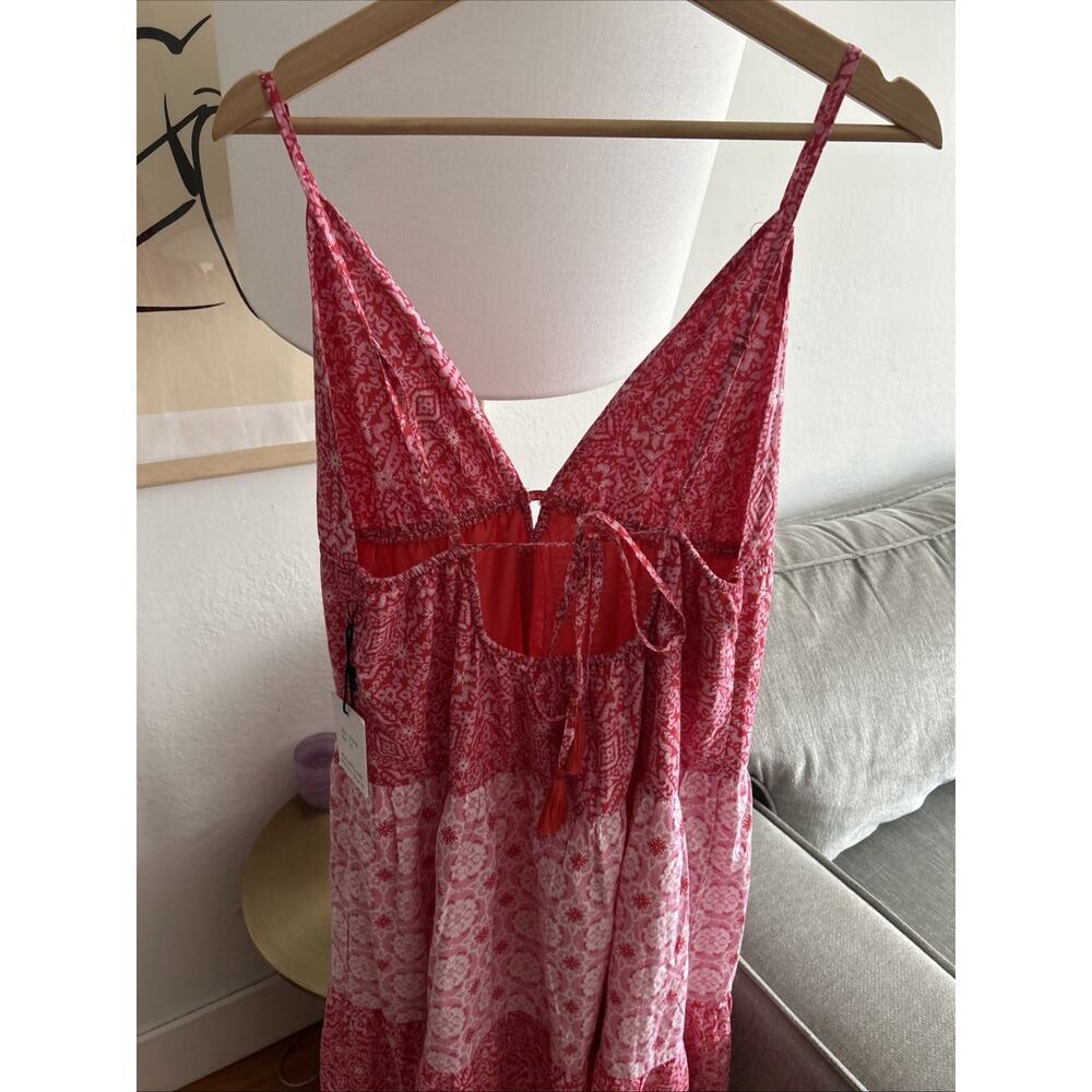 Red Patchwork Cottage Picnic Maxi Dress Cotton Summer Beach Vacation  XL - Picture 6 of 10